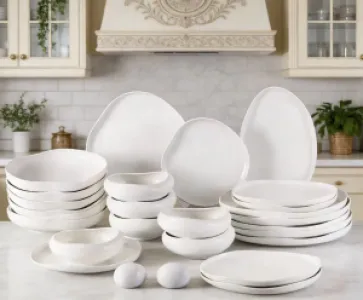 White Organic-Edge Dinnerware Set