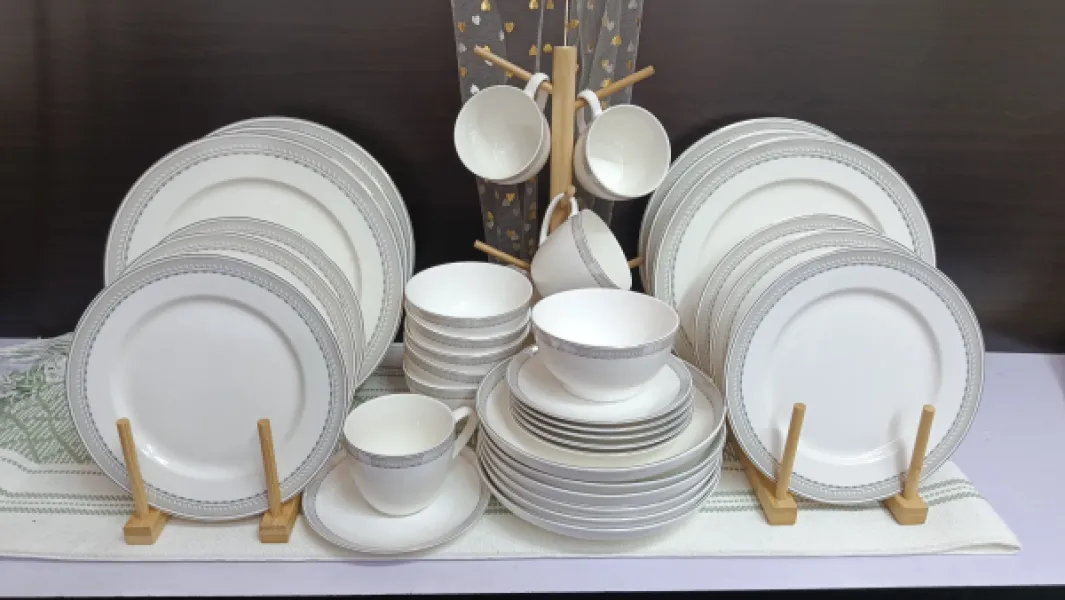 Porcelain Dinnerware Set Silver Border
