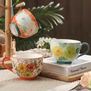 Hand Painted Embossed flower mugs