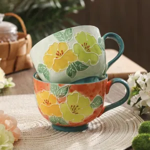 Hand Painted Embossed flower mugs