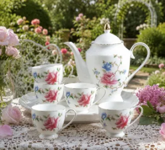 Porcelain tea set  with rose pattern