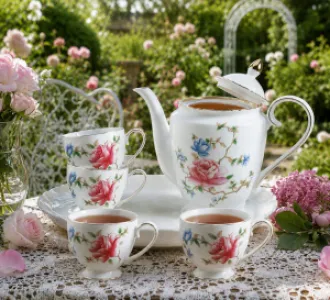 Porcelain tea set  with rose pattern