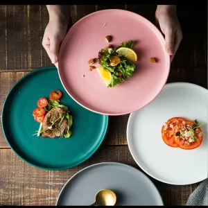 Round nordic-style matte ceramic dinner plates