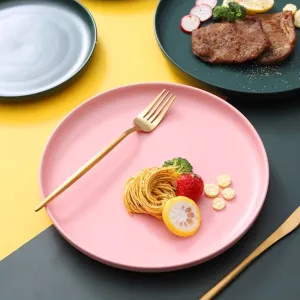 Round nordic-style matte ceramic dinner plates