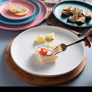 Round nordic-style matte ceramic dinner plates