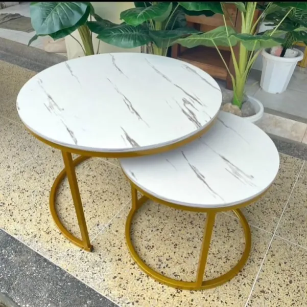 White Nesting Coffee Table Marble Effect (Mdf)