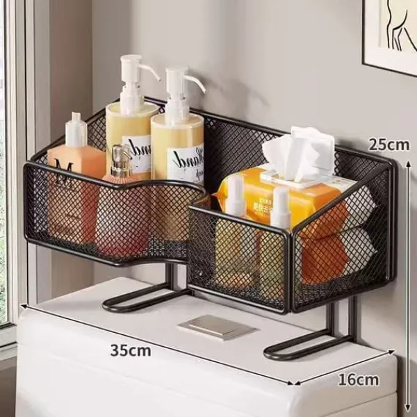Heavy duty over the toilet metallic mesh over-the-toilet storage rack