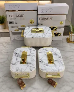 3pcs Premium Ribbed Marble +Gold insulated Food warmer