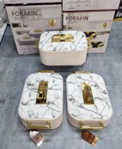 3pcs Premium Ribbed Marble +Gold insulated Food warmer