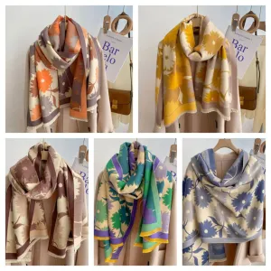 Luxury Floral Print Scarf for Women Warmer