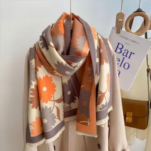 Luxury Floral Print Scarf for Women Warmer