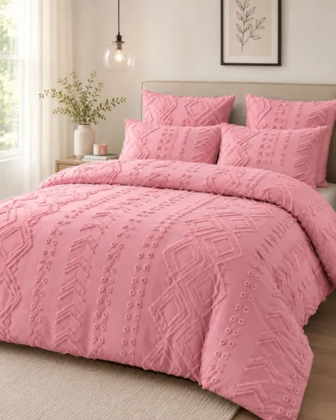 Tufted Duvet with 1 bedsheet and 4 pillow cases.