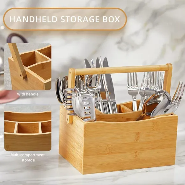Portable countertop/kitchen cutlery organizer with handle